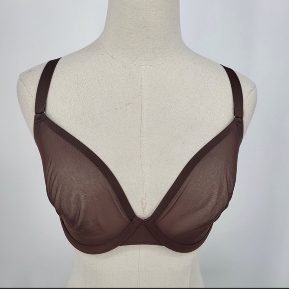 CUUP The Plunge Sheer Mesh Bra Underwire Adjustable Brown 32G - Picture 2 of 5
